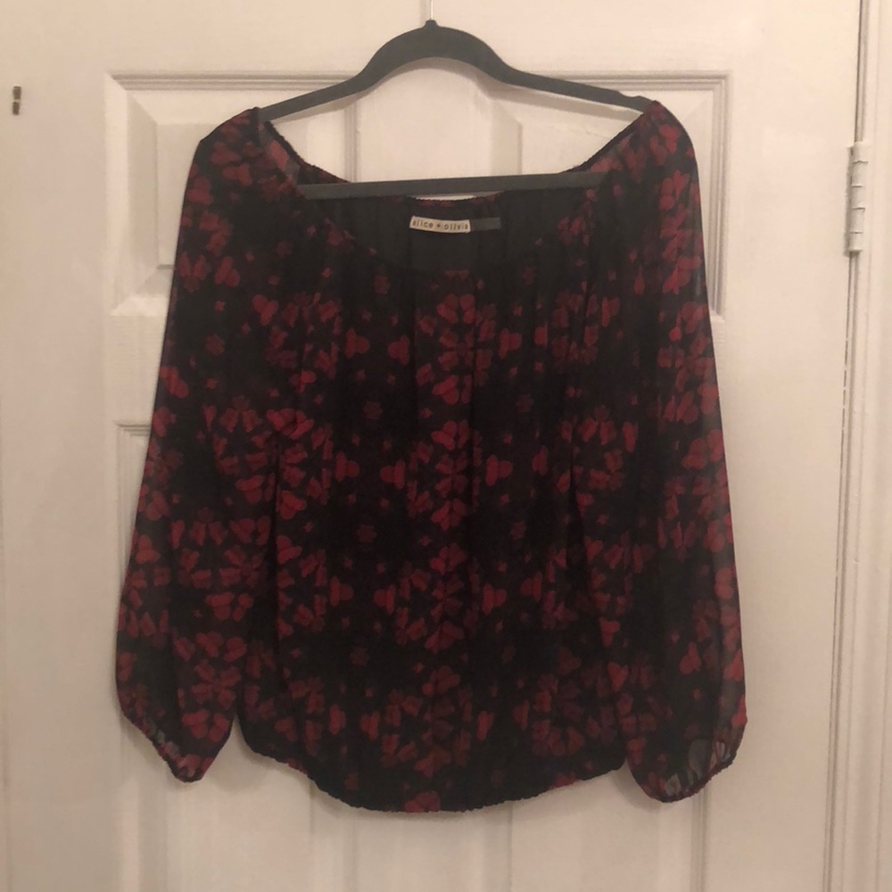 Alice and Olivia off the shoulder printed blouse